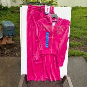 Limited Too Girls Pink Velour Tracksuit Hoodie and Pants Set Size L 12/14 NWT